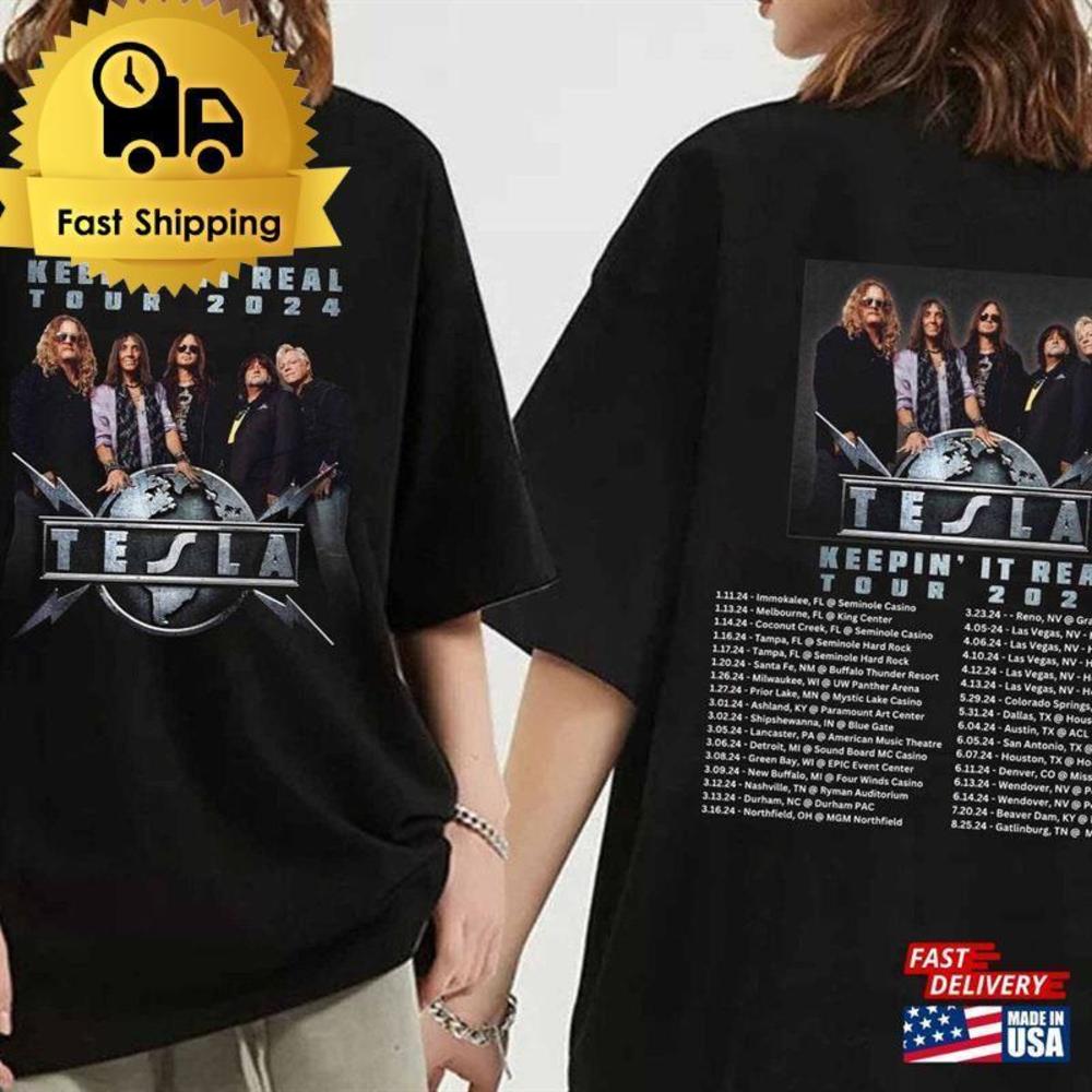 Tesla Band Keepinit Real U S Tour  Shirt Fan Concert T-Shirt 2 Sided